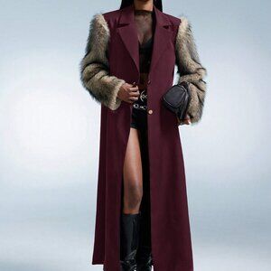 Brown Women's Elegant Long Faux Fur Jacket